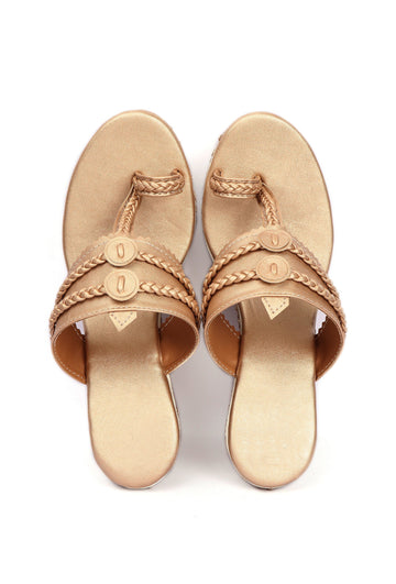 Varnika Golden Hand Embroidered Braided One Toe Wedges